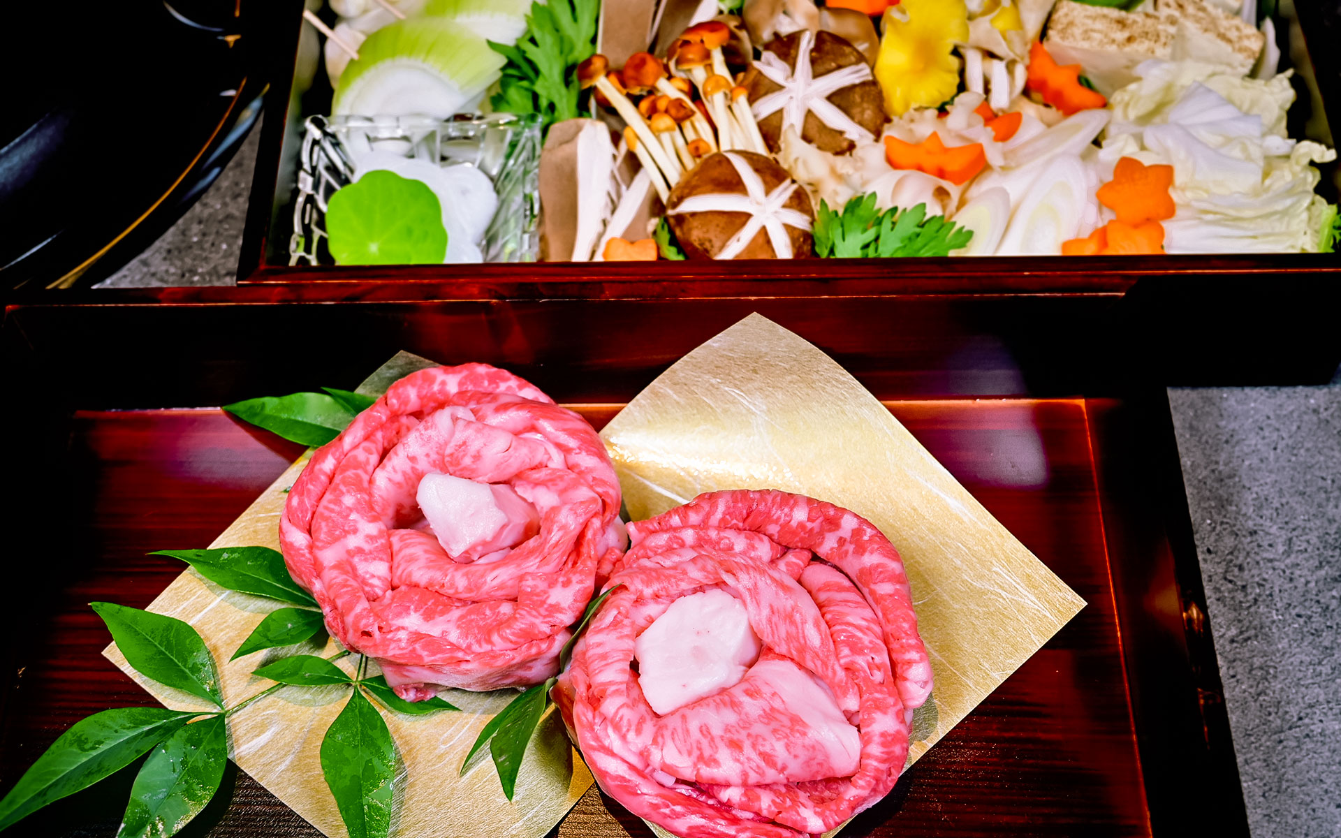 すき焼きコースの一例